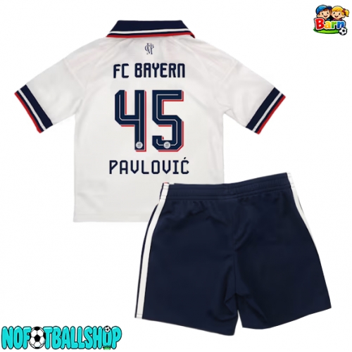Bayern Munich Aleksandar Pavlovic #45 Bortedraktsett Barn 2026-27 Kortermet (+ Korte bukser) Bayern Munich Aleksandar Pavlovic #45 Bortedraktsett Barn 2026-27 Kortermet (+ Korte bukser)