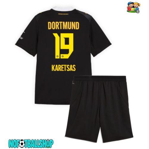 Borussia Dortmund Konstantinos Karetsas #19 Bortedraktsett Barn 2026-27 Kortermet (+ Korte bukser) Borussia Dortmund Konstantinos Karetsas #19 Bortedraktsett Barn 2026-27 Kortermet (+ Korte bukser)