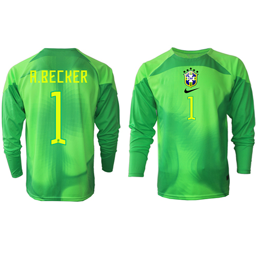 Brasil Alisson Becker #1 Keeper Borte Drakt VM 2022 Langermet