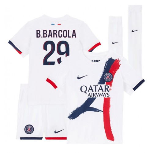 Paris Saint-Germain Bradley Barcola #29 Bortedraktsett Barn 2025-26 Kortermet (+ Korte bukser) Paris Saint-Germain Bradley Barcola #29 Bortedraktsett Barn 2025-26 Kortermet (+ Korte bukser)