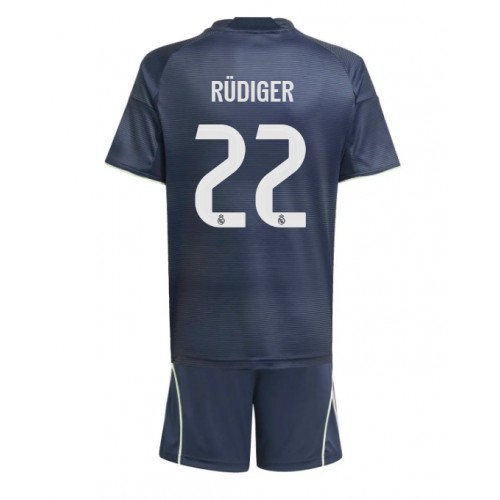 Real Madrid Antonio Rudiger #22 Bortedraktsett Barn 2025-26 Kortermet (+ Korte bukser) Real Madrid Antonio Rudiger #22 Bortedraktsett Barn 2025-26 Kortermet (+ Korte bukser)
