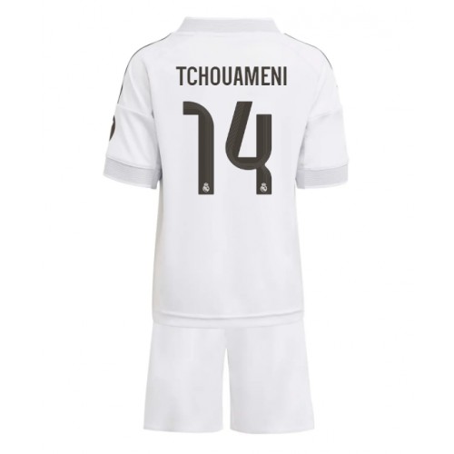 Real Madrid Aurelien Tchouameni #14 Hjemmedraktsett Barn 2025-26 Kortermet (+ Korte bukser) Real Madrid Aurelien Tchouameni #14 Hjemmedraktsett Barn 2025-26 Kortermet (+ Korte bukser)