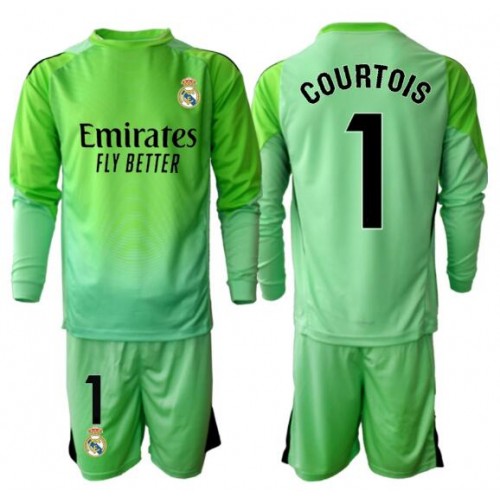 Real Madrid Thibaut Courtois #1 Keeper Bortedraktsett Barn 2025-26 Langermet (+ Korte bukser) Real Madrid Thibaut Courtois #1 Keeper Bortedraktsett Barn 2025-26 Langermet (+ Korte bukser)